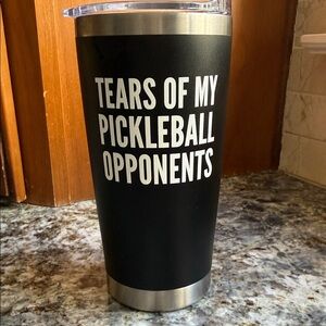 Black Stainless Steel Tumbler with Pickleball Opponents Text